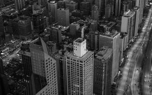 Preview wallpaper city, skyscrapers, street, aerial view, black and white