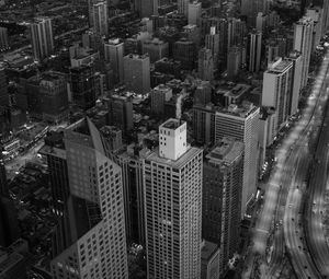 Preview wallpaper city, skyscrapers, street, aerial view, black and white