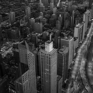 Preview wallpaper city, skyscrapers, street, aerial view, black and white