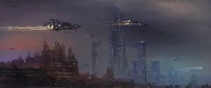 Preview wallpaper city, spaceships, fantasy, art