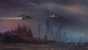 Preview wallpaper city, spaceships, fantasy, art