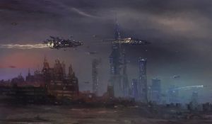 Preview wallpaper city, spaceships, fantasy, art