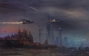 Preview wallpaper city, spaceships, fantasy, art