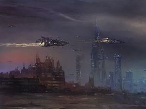 Preview wallpaper city, spaceships, fantasy, art