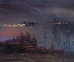 Preview wallpaper city, spaceships, fantasy, art