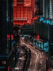 Preview wallpaper city, street, aerial view, buildings, road, cars