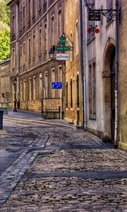 Preview wallpaper city, street, alley, building, brick, hdr