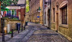 Preview wallpaper city, street, alley, building, brick, hdr