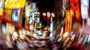 Preview wallpaper city, street, blur, distortion, lights