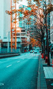 Preview wallpaper city, street, buildings, traffic, road, asphalt