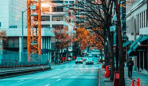 Preview wallpaper city, street, buildings, traffic, road, asphalt