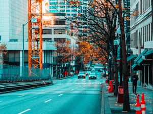 Preview wallpaper city, street, buildings, traffic, road, asphalt