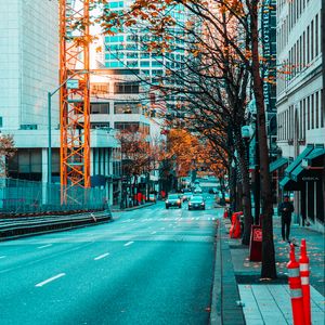 Preview wallpaper city, street, buildings, traffic, road, asphalt