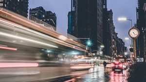 Preview wallpaper city, street, buildings, cars, long exposure