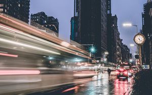 Preview wallpaper city, street, buildings, cars, long exposure