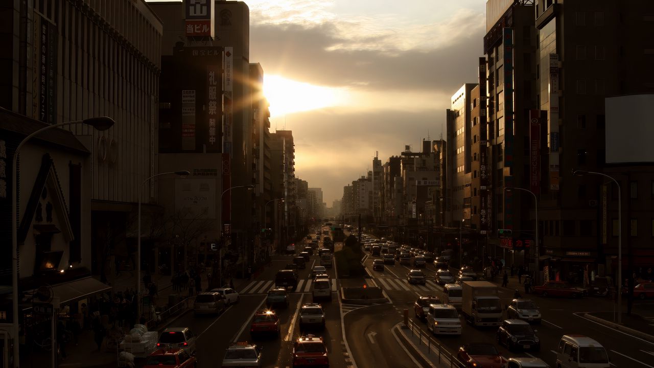 Wallpaper city, street, cars, dark