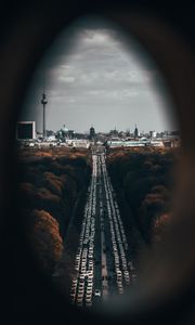 Preview wallpaper city, street, dark, overview, cars