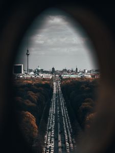 Preview wallpaper city, street, dark, overview, cars