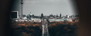 Preview wallpaper city, street, dark, overview, cars