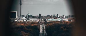 Preview wallpaper city, street, dark, overview, cars