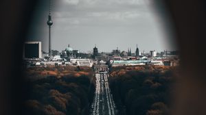 Preview wallpaper city, street, dark, overview, cars