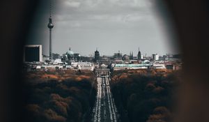 Preview wallpaper city, street, dark, overview, cars