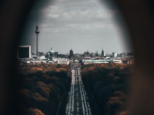 Preview wallpaper city, street, dark, overview, cars