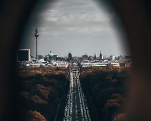 Preview wallpaper city, street, dark, overview, cars