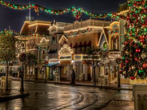 Preview wallpaper city, street, holiday, christmas, atmosphere, hdr