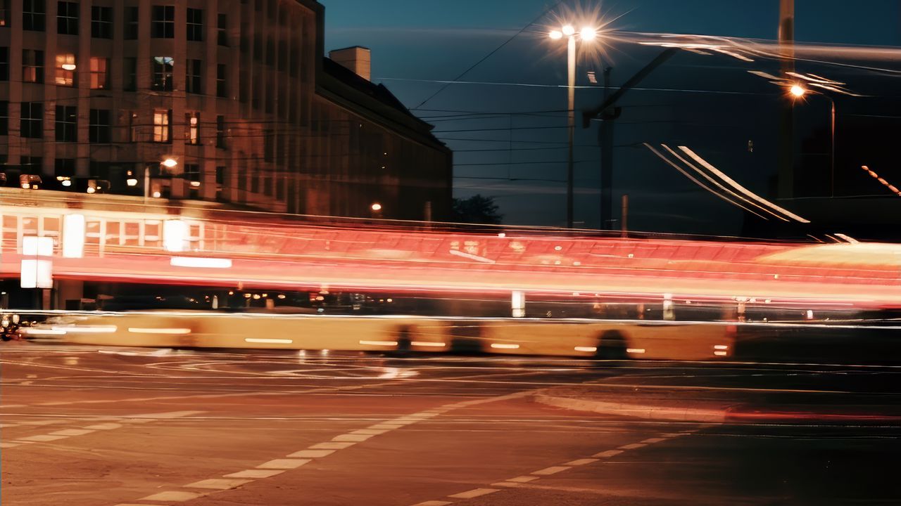 Wallpaper city, street, night, long exposure, dark