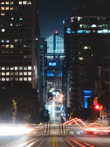 Preview wallpaper city, street, night, road, buildings, lights
