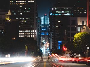 Preview wallpaper city, street, night, road, buildings, lights