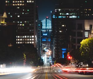 Preview wallpaper city, street, night, road, buildings, lights