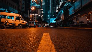 Preview wallpaper city, street, night, buildings, cars, lights