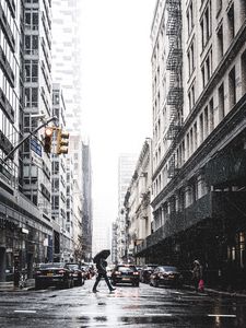 Preview wallpaper city, street, rain, people, cars, buildings