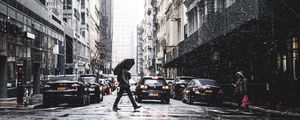 Preview wallpaper city, street, rain, people, cars, buildings