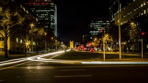 Preview wallpaper city, street, road, light, long exposure, dark