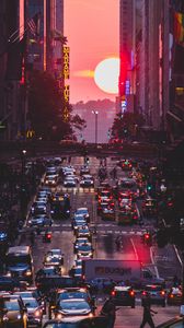 Preview wallpaper city, street, sunset, twilight, dark
