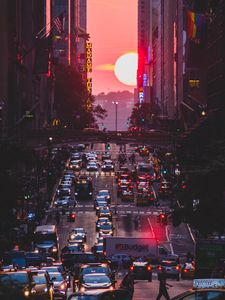 Preview wallpaper city, street, sunset, twilight, dark