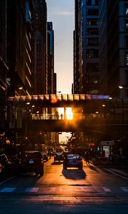 Preview wallpaper city, street, traffic, sunset, transportation