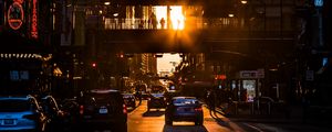 Preview wallpaper city, street, traffic, sunset, transportation