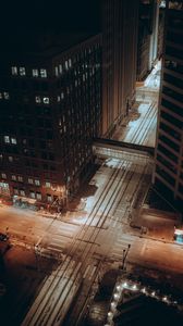 Preview wallpaper city, streets, aerial view, buildings, road, night