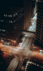 Preview wallpaper city, streets, aerial view, buildings, road, night