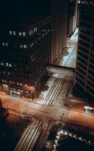 Preview wallpaper city, streets, aerial view, buildings, road, night