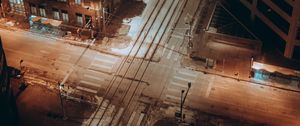 Preview wallpaper city, streets, aerial view, buildings, road, night