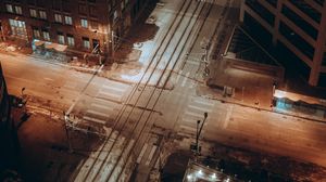 Preview wallpaper city, streets, aerial view, buildings, road, night