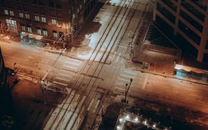 Preview wallpaper city, streets, aerial view, buildings, road, night