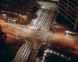 Preview wallpaper city, streets, aerial view, buildings, road, night