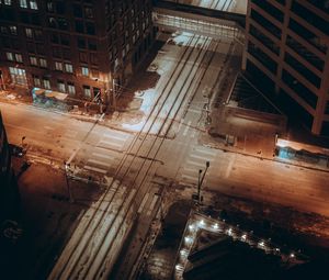 Preview wallpaper city, streets, aerial view, buildings, road, night