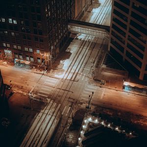 Preview wallpaper city, streets, aerial view, buildings, road, night